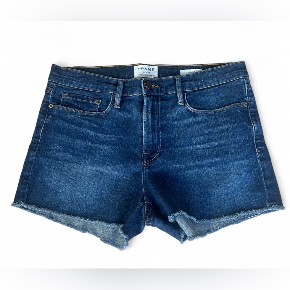 FRAME Shorts Le Cutoff Denim Womens 30 Blue Raw Hem Festival Boho USA LC179 - Picture 2 of 8